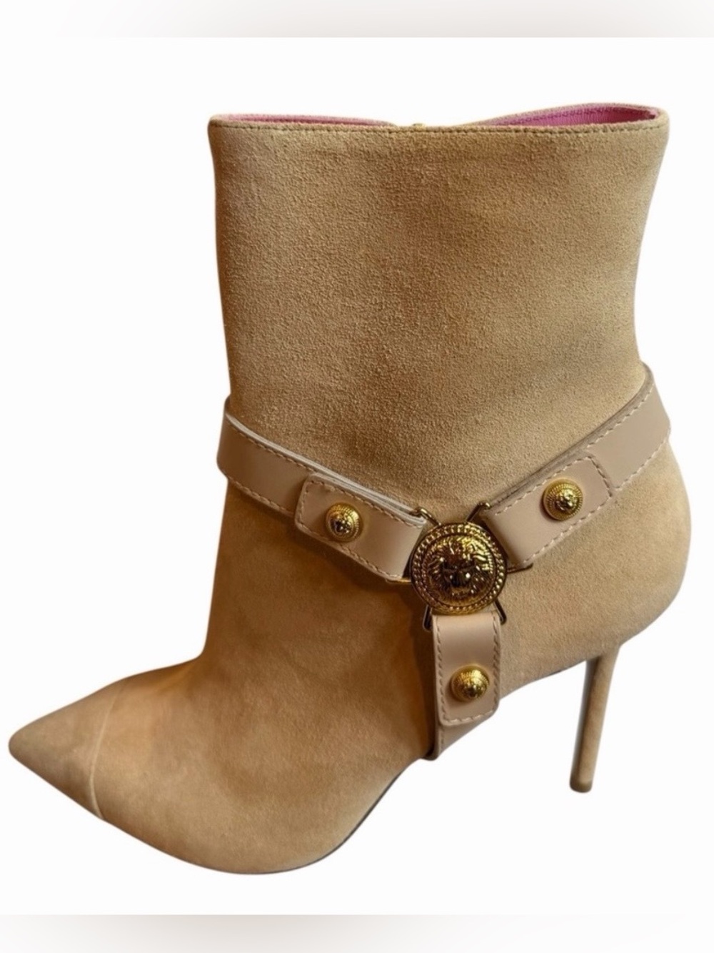NWT Balmain Paris Beige Suede Peep Toe Stiletto Ankle Boots - Original Packaging
